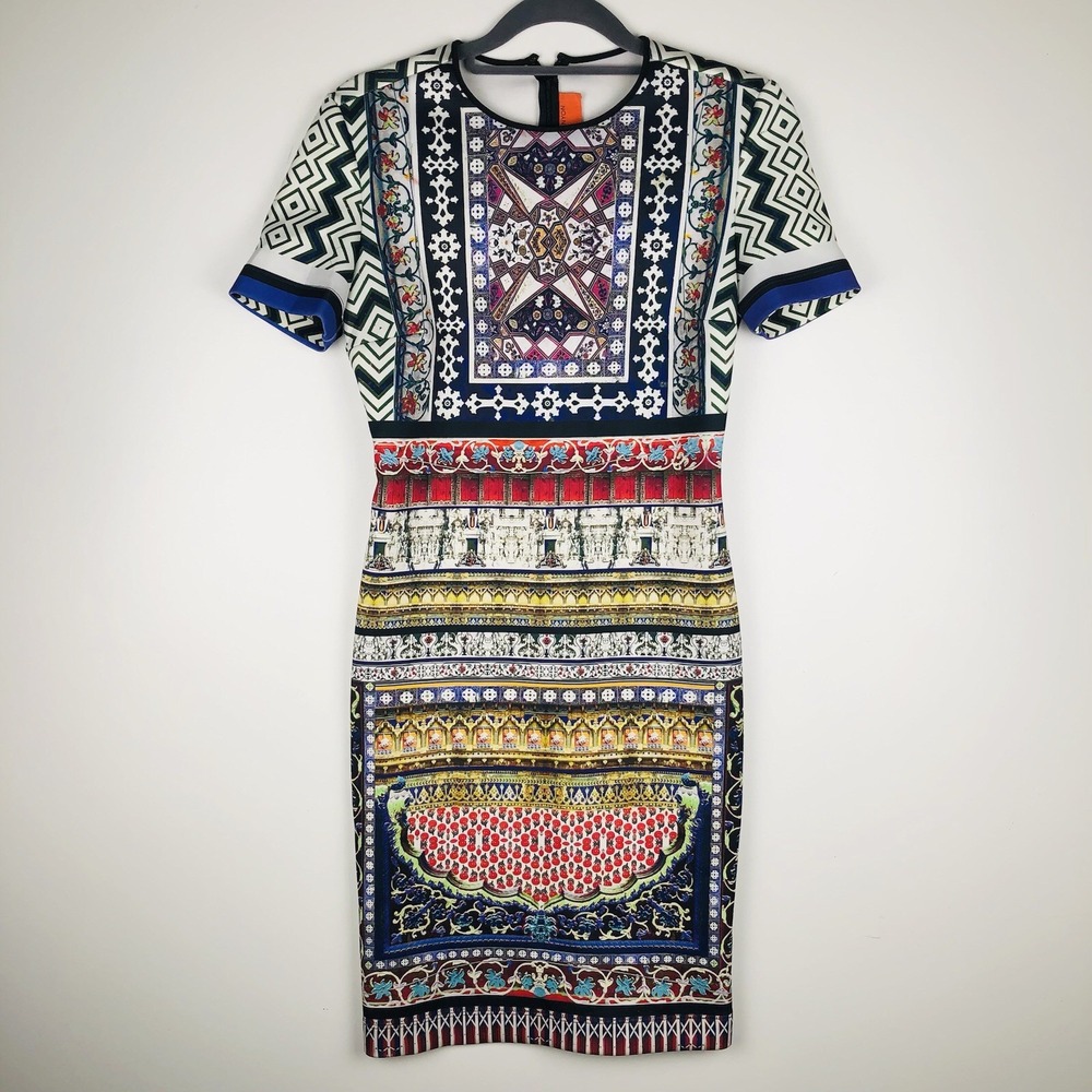 Clover Canyon City Palace Scuba Shift Dress Neoprene Graphic Print USA Womens S